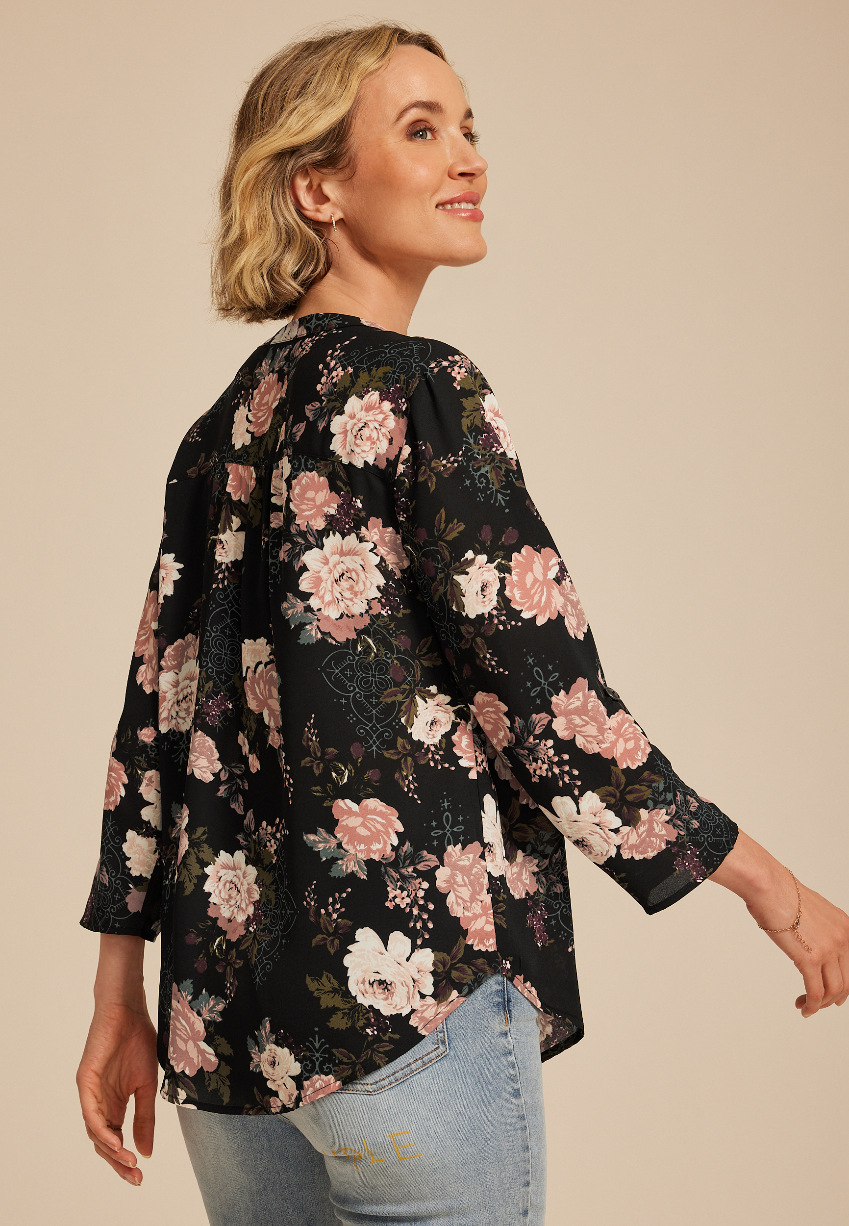 Atwood 3/4 Sleeve Floral V Neck Blouse, C1524, large