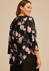 Plus Size Atwood 3/4 Sleeve Floral V Neck Blouse, MULTI, small
