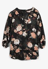 Plus Size Atwood 3/4 Sleeve Floral V Neck Blouse, MULTI, small