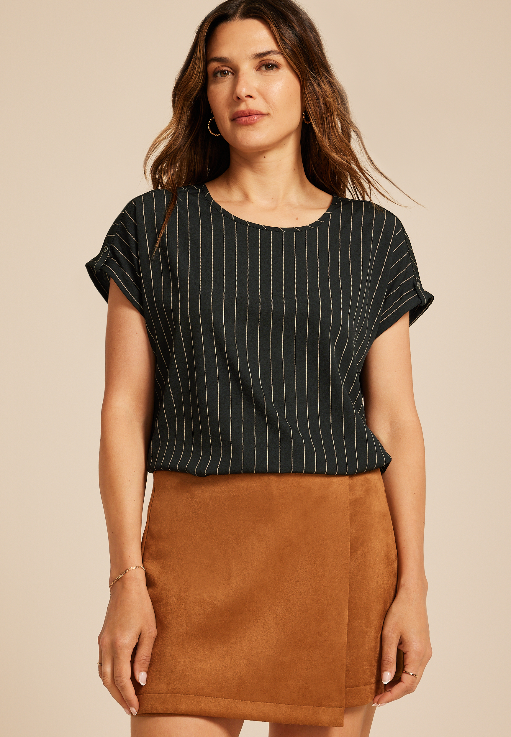 Delton Pinstriped Zipper Back Blouse