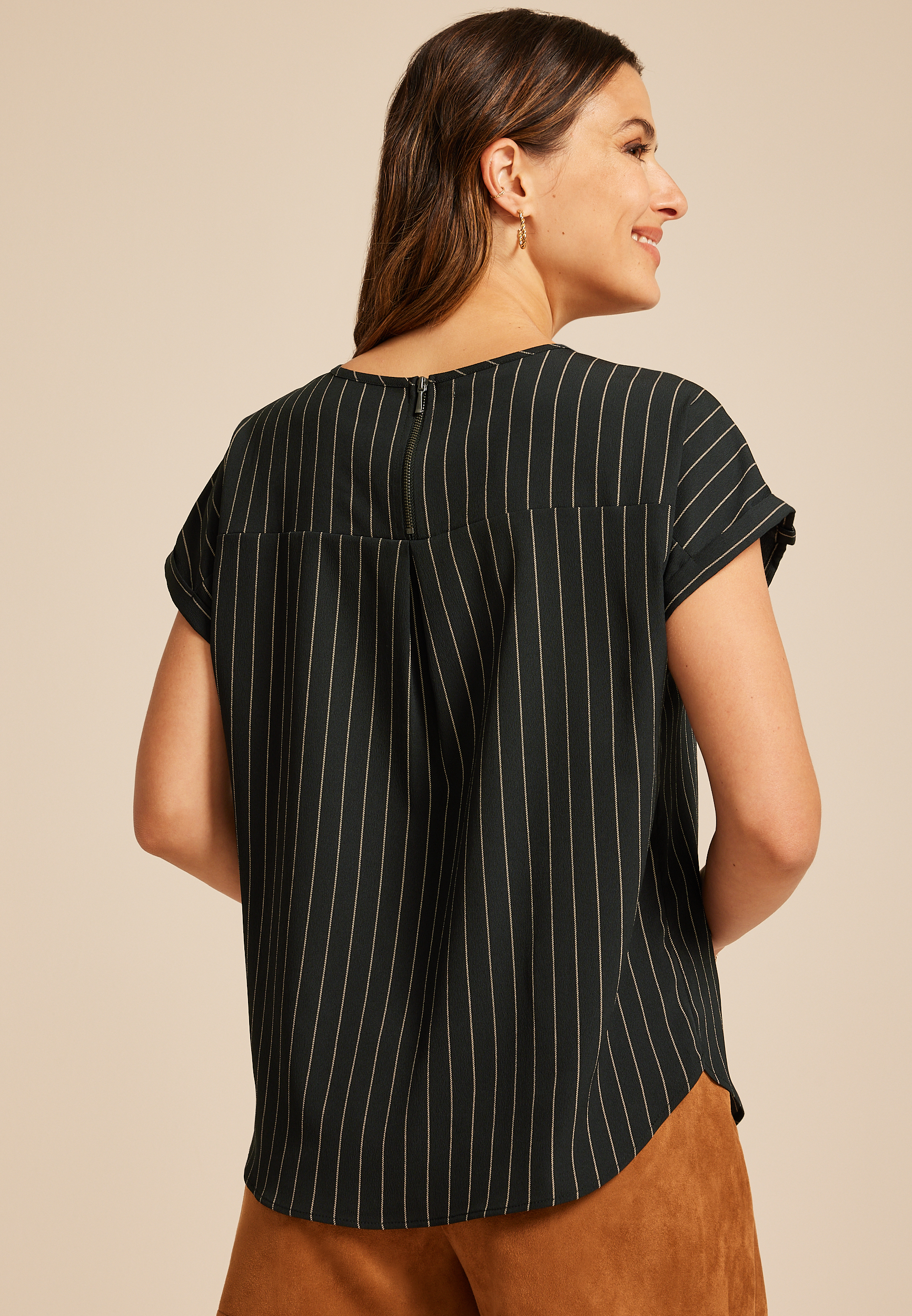 Delton Pinstriped  Zipper Back Blouse, C9803, large