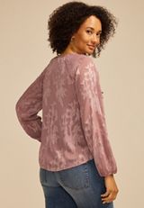 Jacquard Floral Lace Up Peasant Blouse, TWILIGHT MAUVE, small