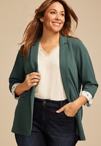 Plus Size Collarless Knit Open Front Blazer
