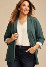 Plus Size Versa Printed Cuffed 3/4 Sleeve Blazer, C974, small