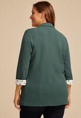 Plus Size Versa Printed Cuffed 3/4 Sleeve Blazer, C974, small