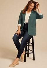 Plus Size Versa Printed Cuffed 3/4 Sleeve Blazer, C974, small