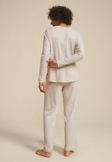 Heathered Cozy Wide Ribbed Long Sleeve Tee And Wide Leg Pajama Set, C2445, small