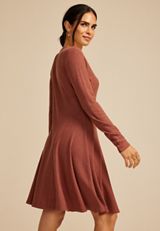 24/7 Textured Knit V Neck Skater Dress, SABLE, small