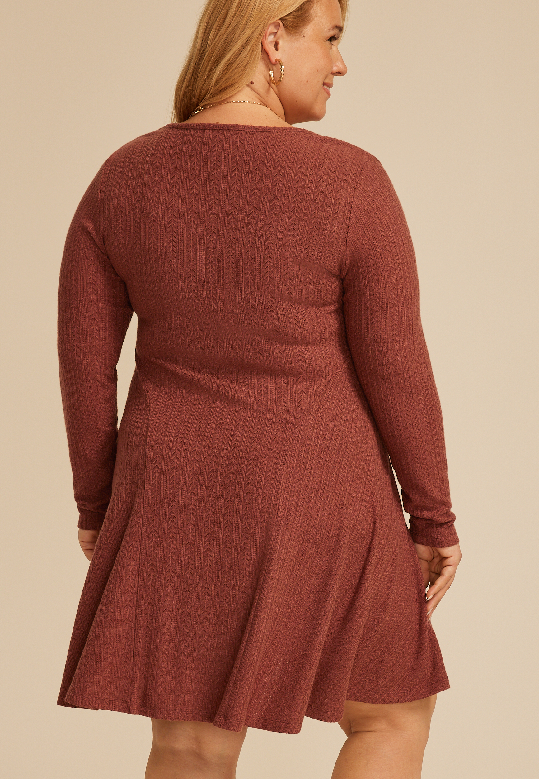 Plus Size 24/7 Textured Knit V Neck Skater Dress, C8065, large