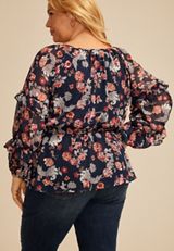 Plus Size Sheer Floral Tiered Sleeve Blouse, C1943, small