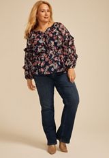 Plus Size Sheer Floral Tiered Sleeve Blouse, C1943, small