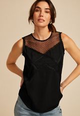 Black Pieced Lace Tank Top, C106, small