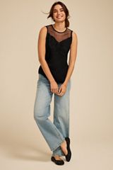 Black Pieced Lace Tank Top, C106, small