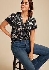 Black Floral Satin Blouse, BLACK COMBO, small