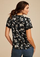 Black Floral Satin Blouse, BLACK COMBO, small