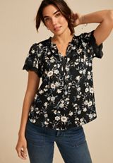 Black Floral Satin Blouse, BLACK COMBO, small