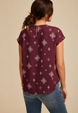 Delton Geo Print Pleated Blouse, BURGUNDY COMBO, small