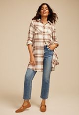 Plaid Button Down Duster Shirt, C5330, small