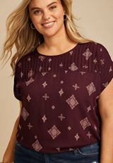 Plus Size Delton Geo Print Pleated Blouse, BURGUNDY COMBO, small