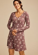 24/7 Floral Long Sleeve Skater Dress, PURPLE MOSS COMBO, small