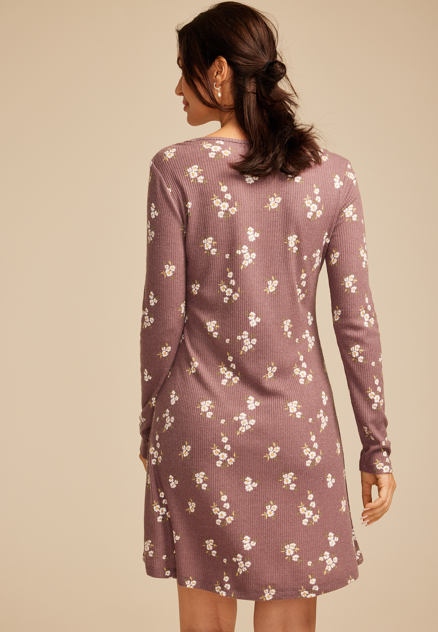 24/7 Floral Long Sleeve Skater Dress, PURPLE MOSS COMBO, large