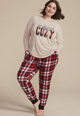 Plus Size Comfy And Cozy Graphic Tee And Jogger Pajama Set, C7044, small