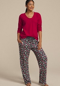 Cozy Wide Ribbed Long Sleeve Tee And Wide Leg Pajama Set