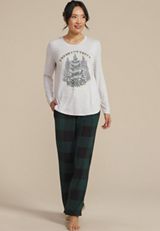 Christmas Tree Farm Graphic Tee And Wide Leg Pajama Set, , small