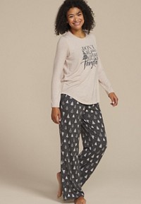 Cozy Wide Ribbed Long Sleeve Tee And Wide Leg Pajama Set