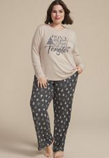 Plus Size Dont Get Your Tinsel In A Tangle Graphic Tee And Wide Leg Pajama Set, C9765, small