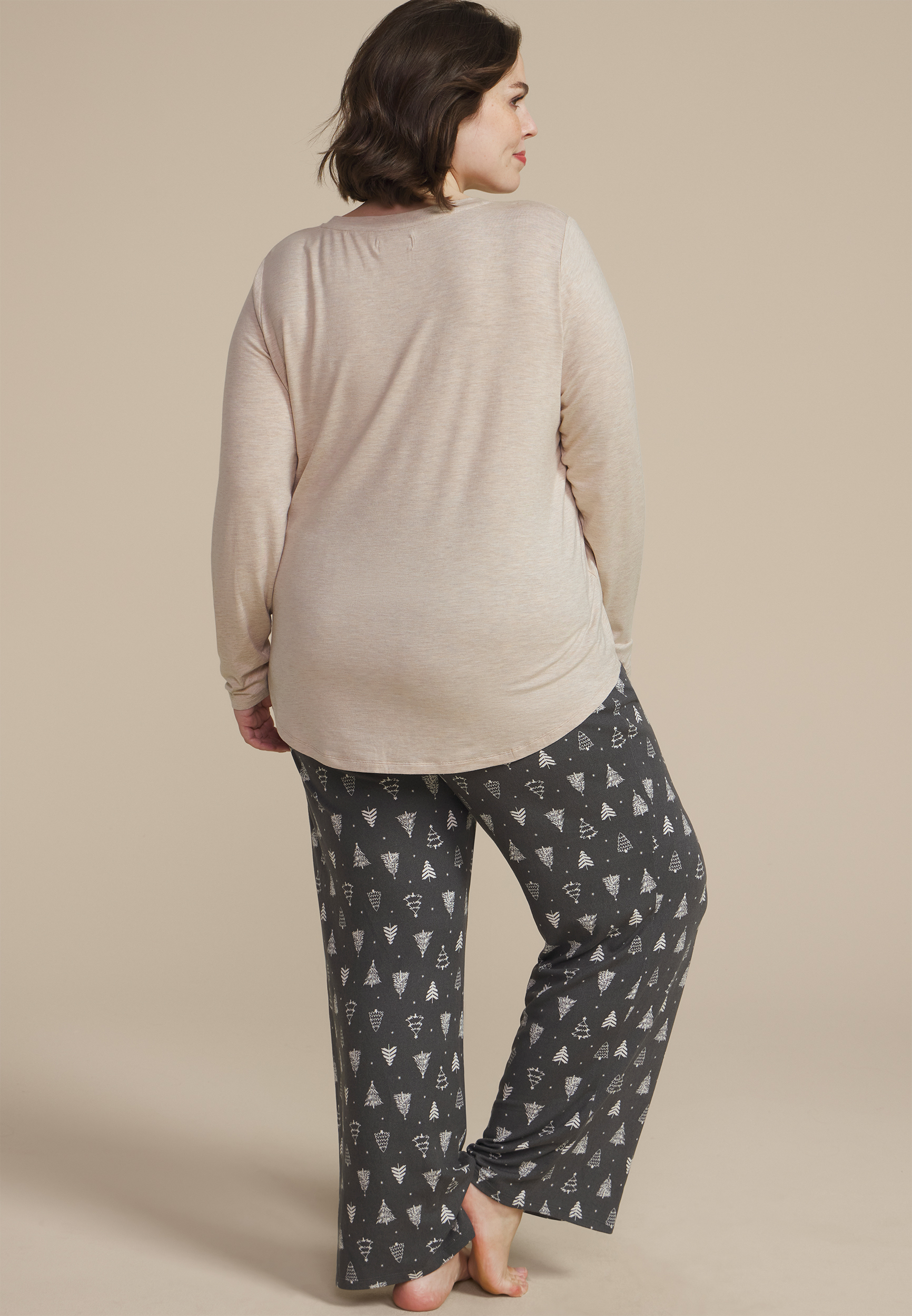 Plus Size Dont Get Your Tinsel In A Tangle Graphic Tee And Wide Leg Pajama Set, C9765, large