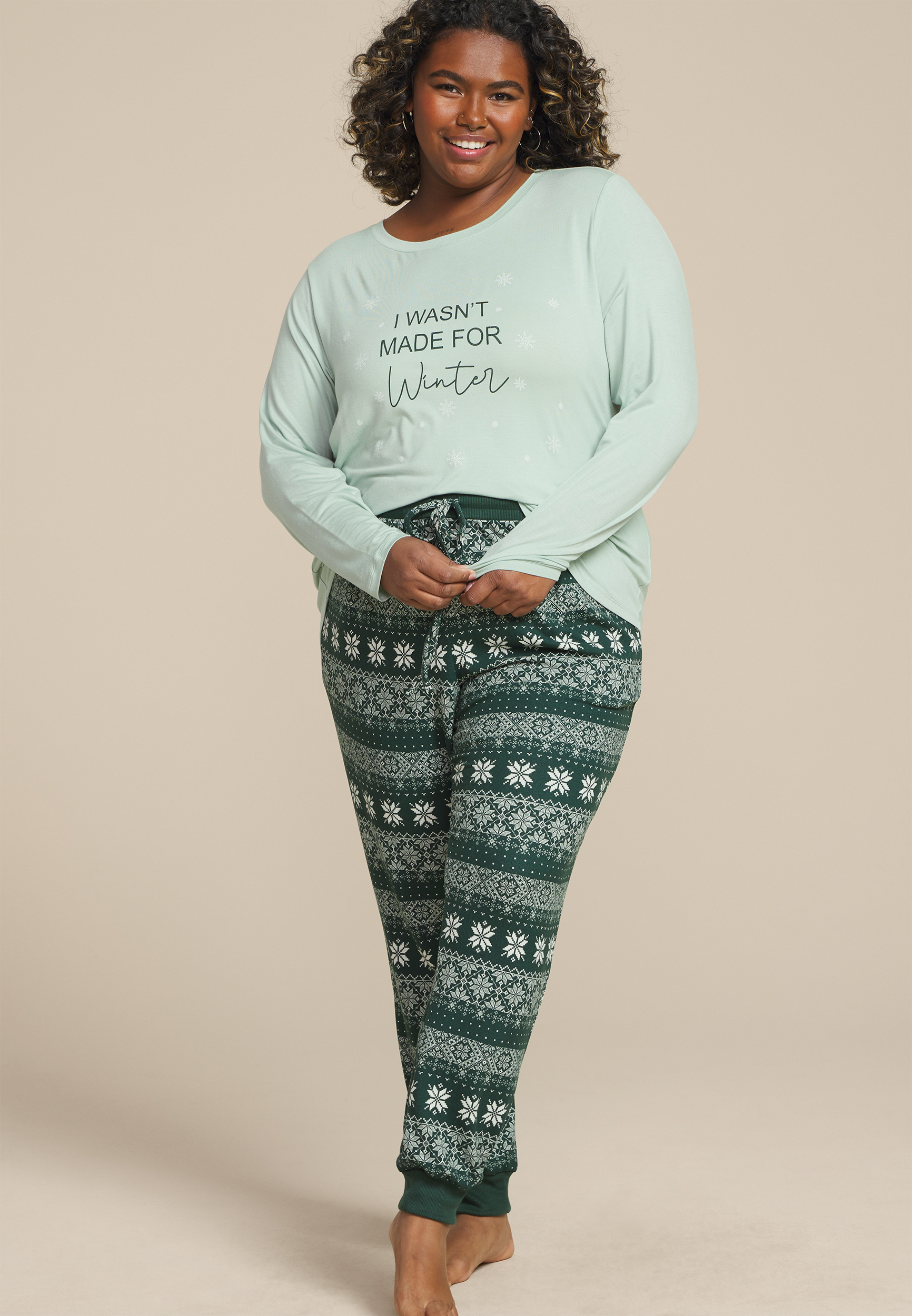 Plus Size I Wasnt Made For The Winter Graphic Tee And Jogger Pajama Set