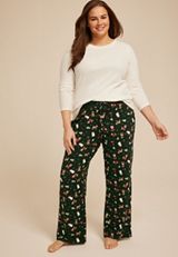 Plus Size Hacci Holiday Wide Leg Pajama Pants, C3918, small