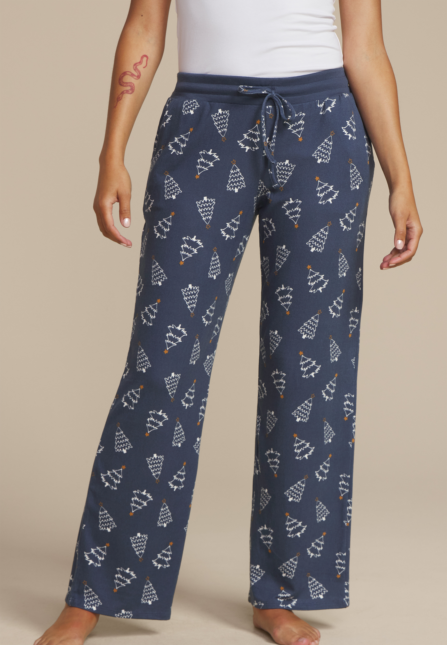 Blue Hacci Christmas Tree Wide Leg Pajama Pants