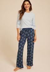 Blue Hacci Christmas Tree  Wide Leg Pajama Pants, WASHED NAVY COMBO, small