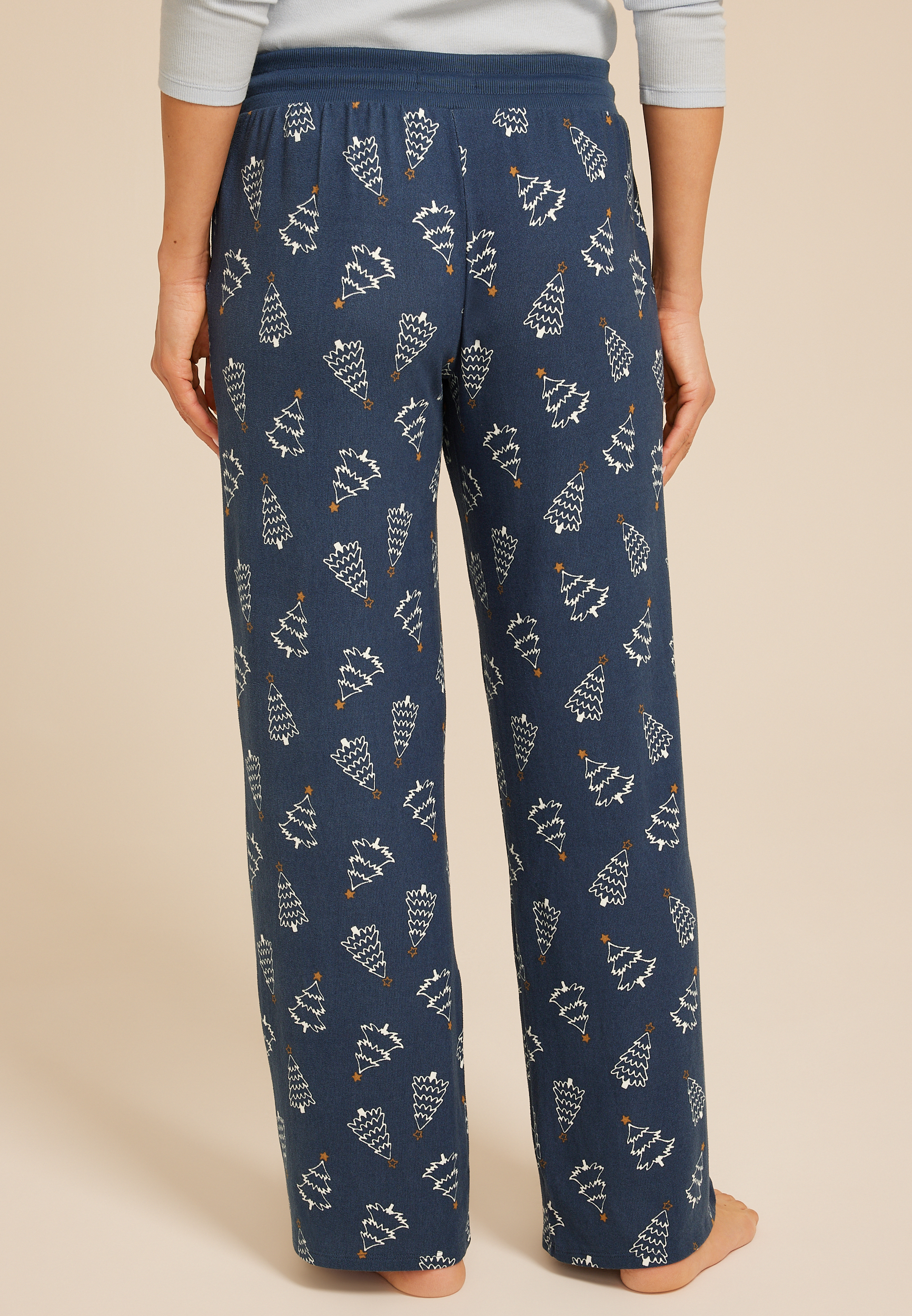 Blue Hacci Christmas Tree  Wide Leg Pajama Pants, WASHED NAVY COMBO, large