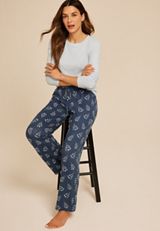 Blue Hacci Christmas Tree  Wide Leg Pajama Pants, WASHED NAVY COMBO, small