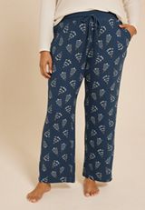 Plus Size Blue Hacci Christmas Tree  Wide Leg Pajama Pants, C4131, small