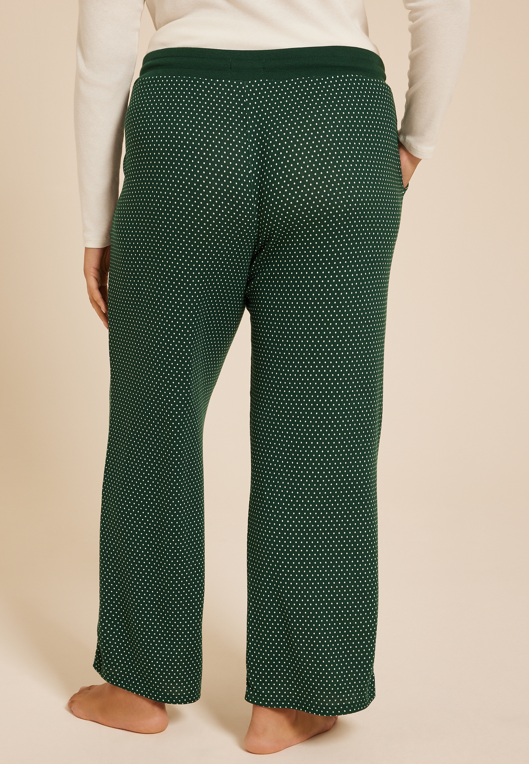 Plus Size Hacci Mini Polka Dot Wide Leg Pajama Pants, C3918, large