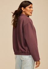 Plush Snap Button Front Bomber Jacket, PURPLE MOSS, small