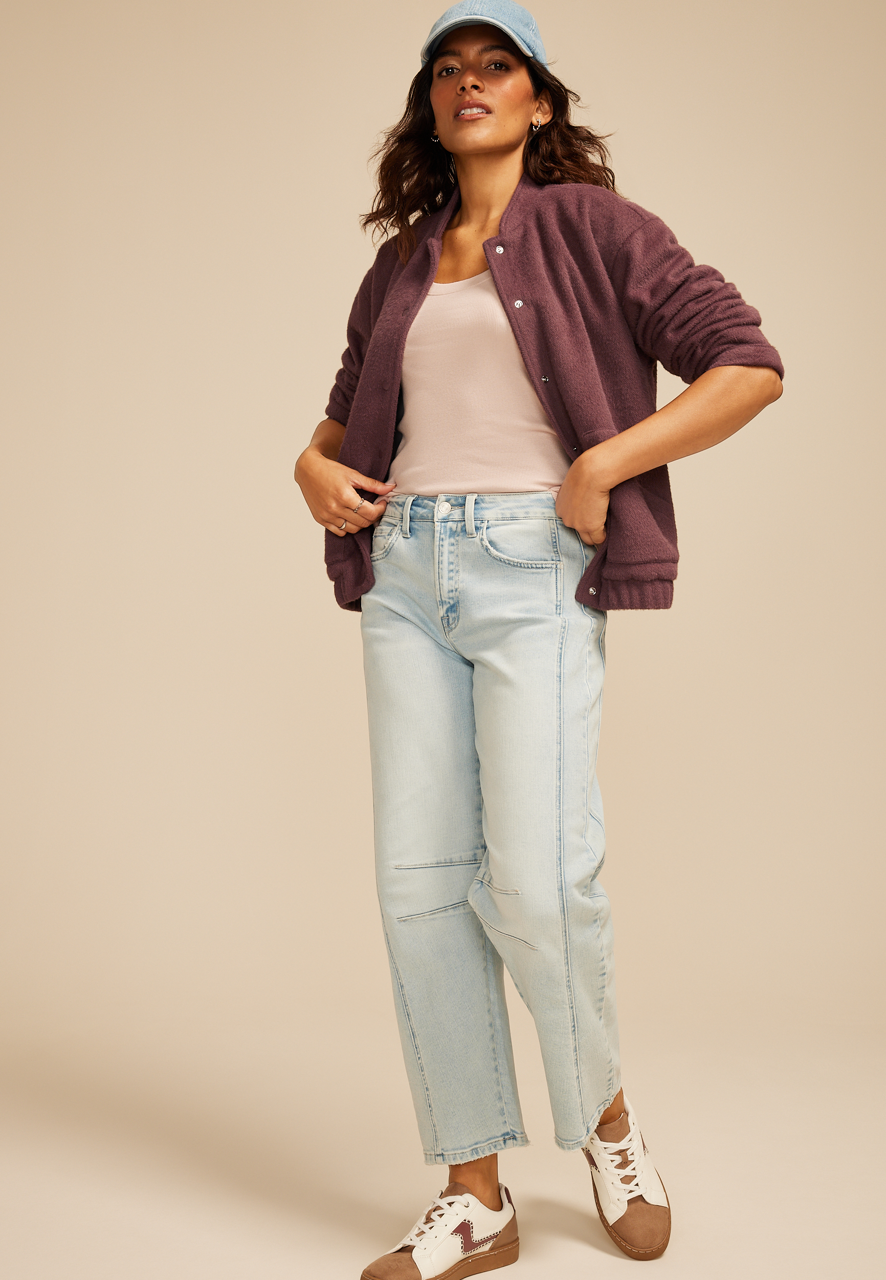 Plush Snap Button Front Bomber Jacket | maurices
