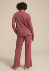 Cozy Wide Ribbed Long Sleeve Tee And Wide Leg Pajama Set, C6578, small