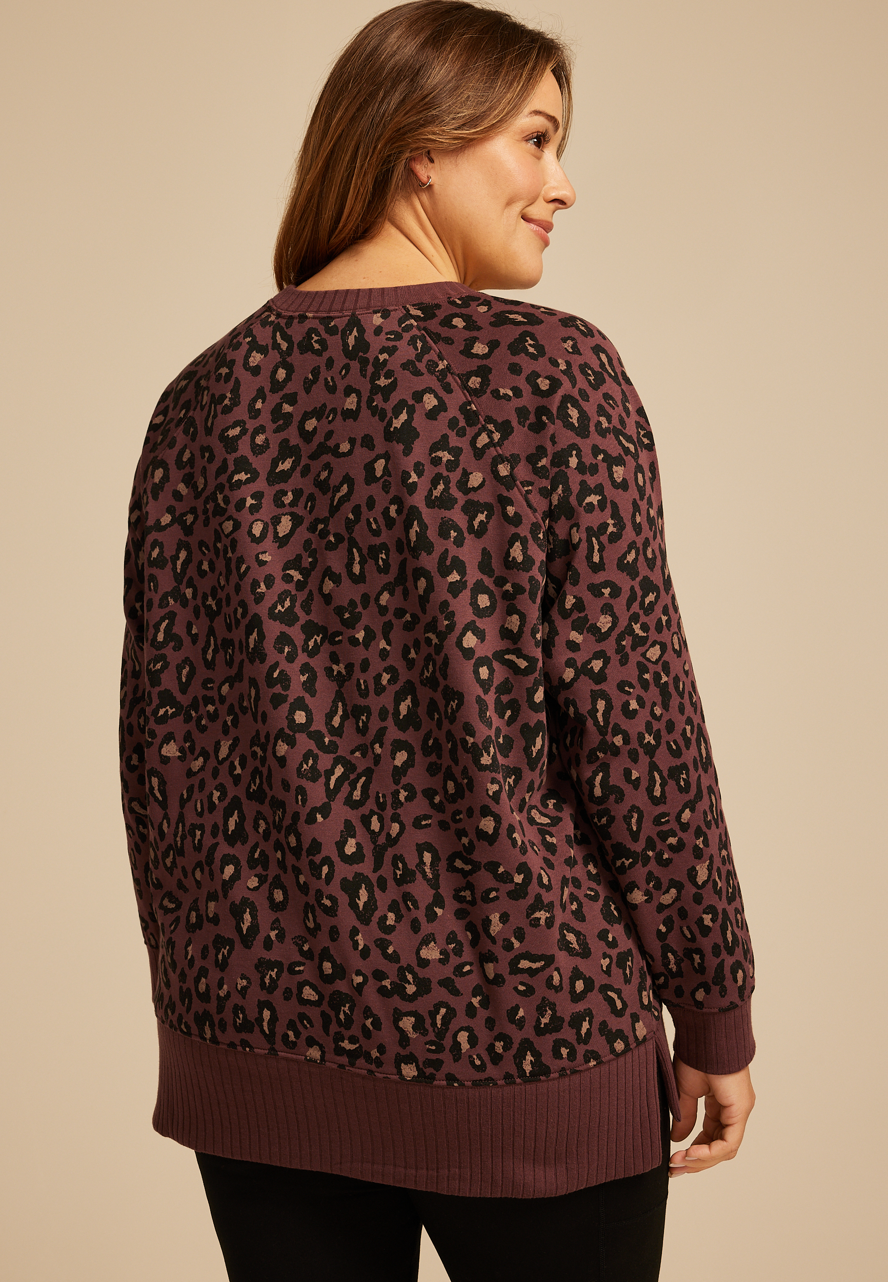 Plus Size Willowsoft Leopard Tunic Sweatshirt, C6287, large