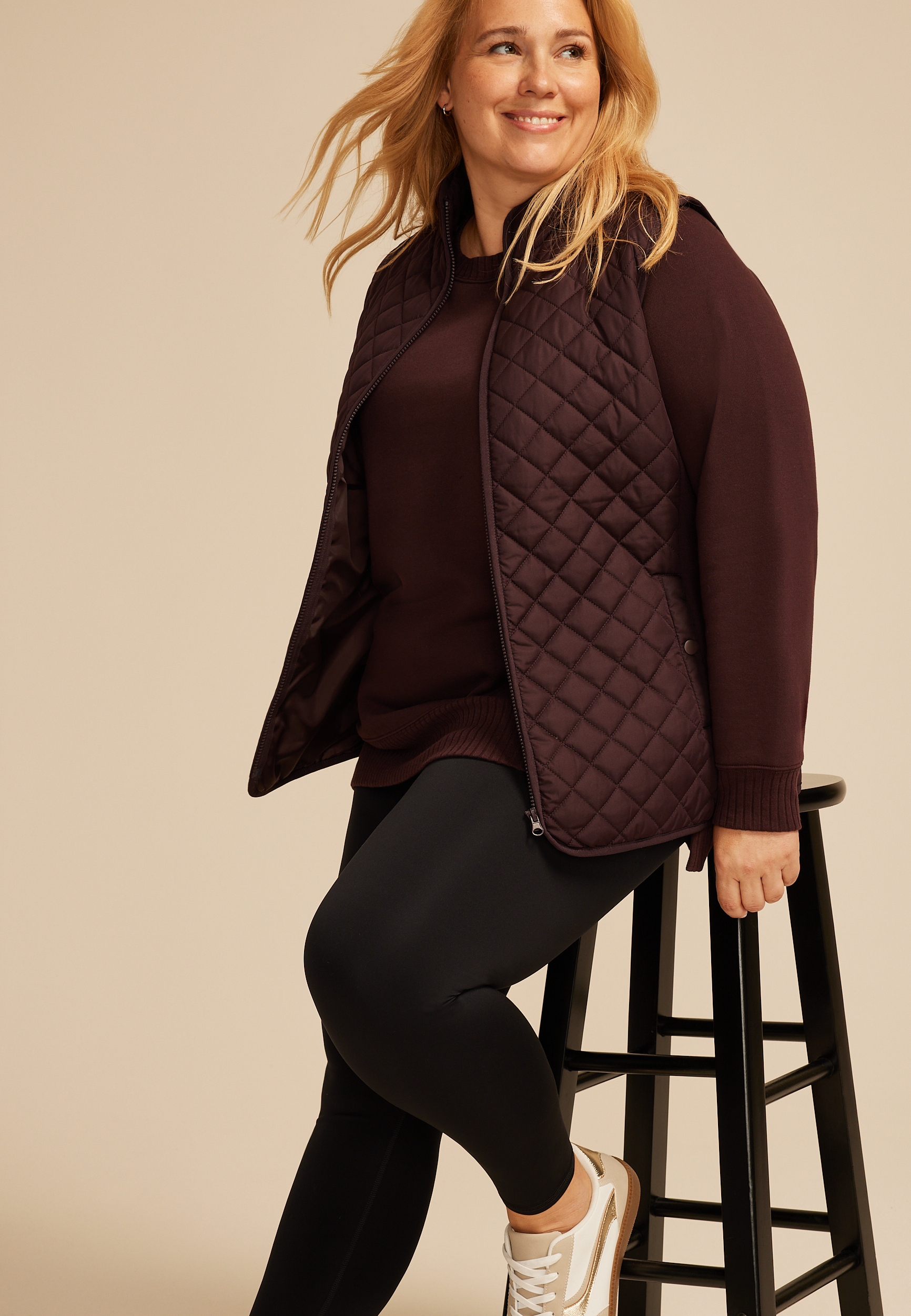 Plus Size Athleisure Quilted Vest, C8087, large