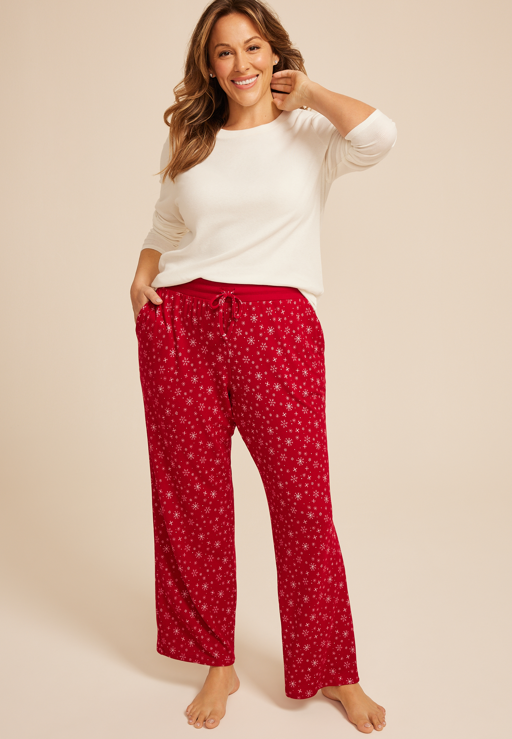Plus Size Hacci Snowflake Wide Leg Pajama Pants, , large