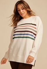 Plus Size Willowsoft Striped Tunic Sweatshirt, LIGHT OATMEAL HEATHER, small