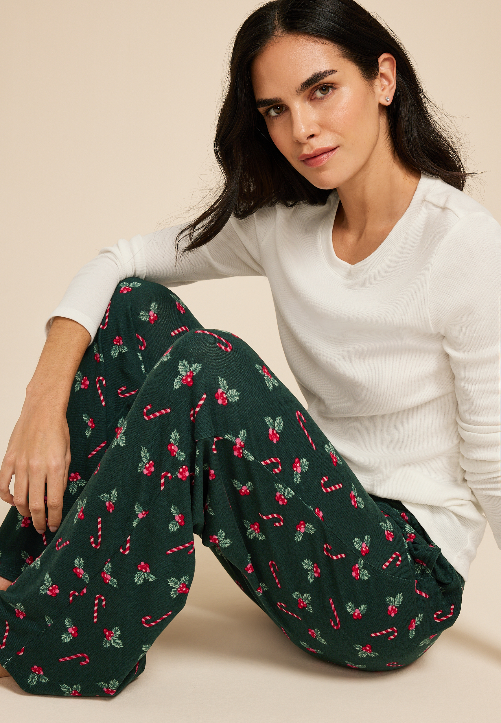 Hacci Candy Cane Wide Leg Pajama Pants, C3918, large