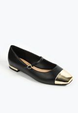 SuperCush Gold Cap Toe Mary Jane Ballet Flats, BLACK, small