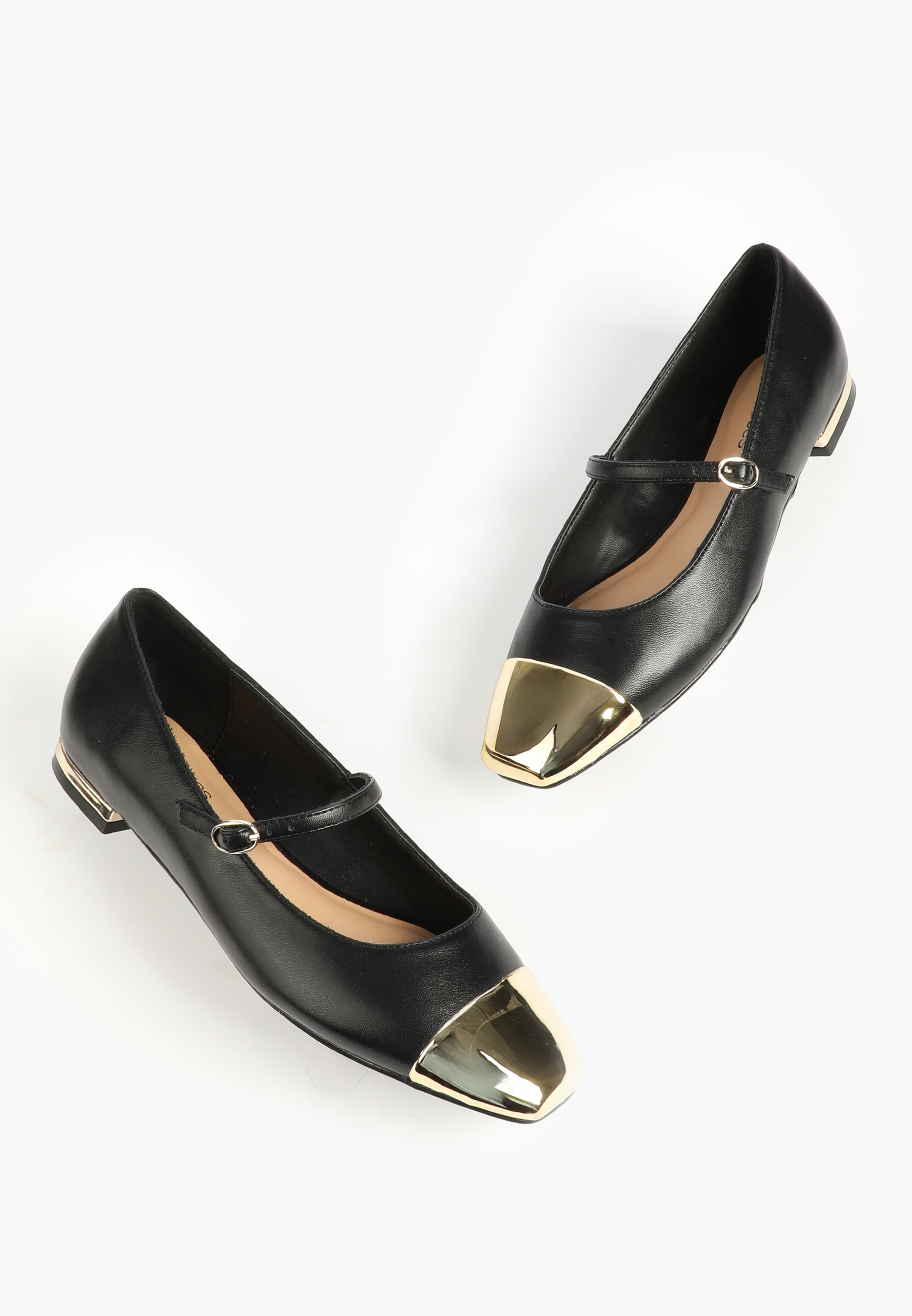 SuperCush Gold Cap Toe Mary Jane Ballet Flats, BLACK, large