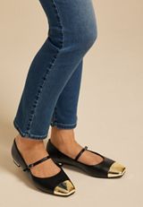 SuperCush Gold Cap Toe Mary Jane Ballet Flats, BLACK, small